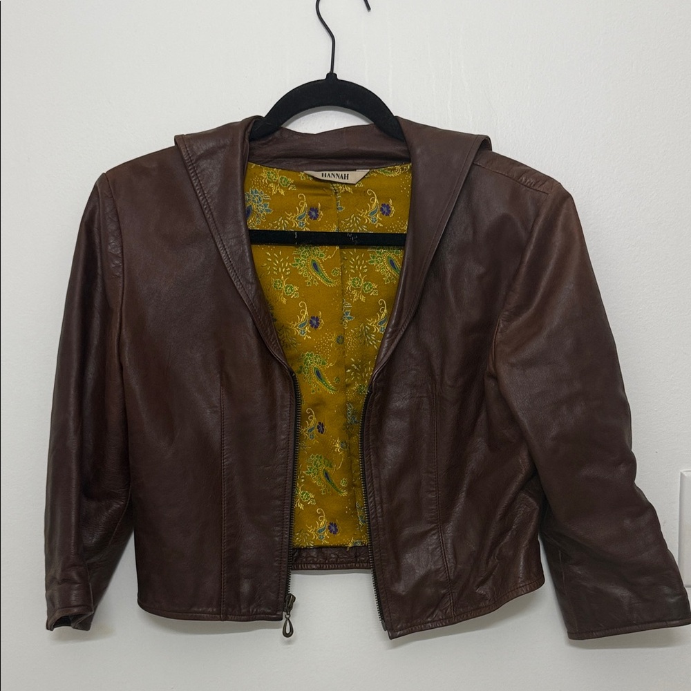 Brown Leather Jacket with Paisley Lining